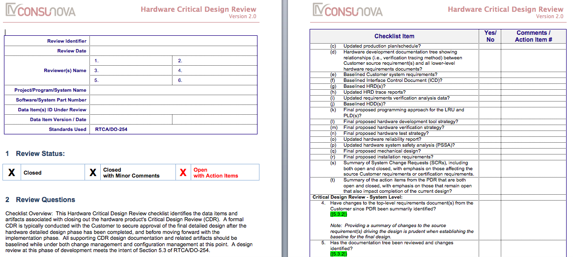 DO-254 Critical Design Review Checklist (CDR)