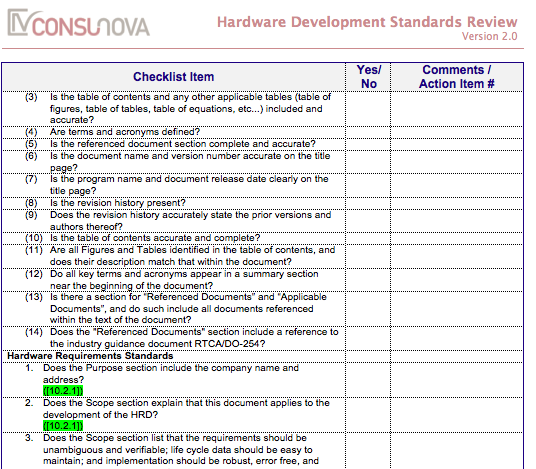 DO-254 Development Standards Checklist (HDS)