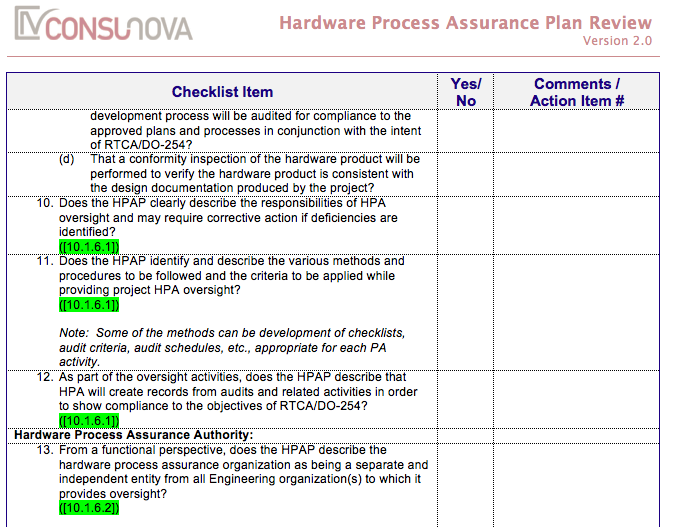 DO-254 Process Assurance Checklist (HPAP)